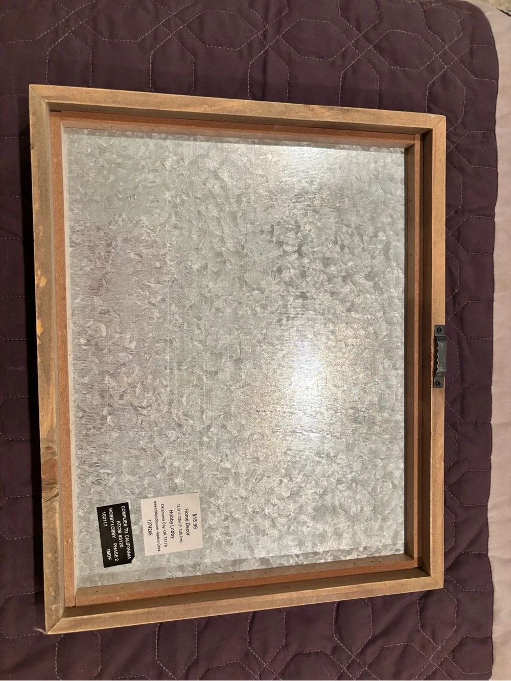 Hobby Lobby Wood-Framed Metal Wall Sign - Black on Silver